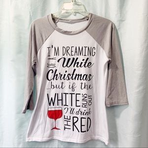 White Christmas and red wine t-shirt  Large